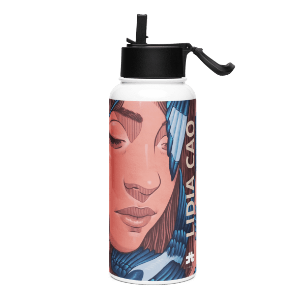 Stainless steel water bottle with a straw lid: A danza das anduriñas