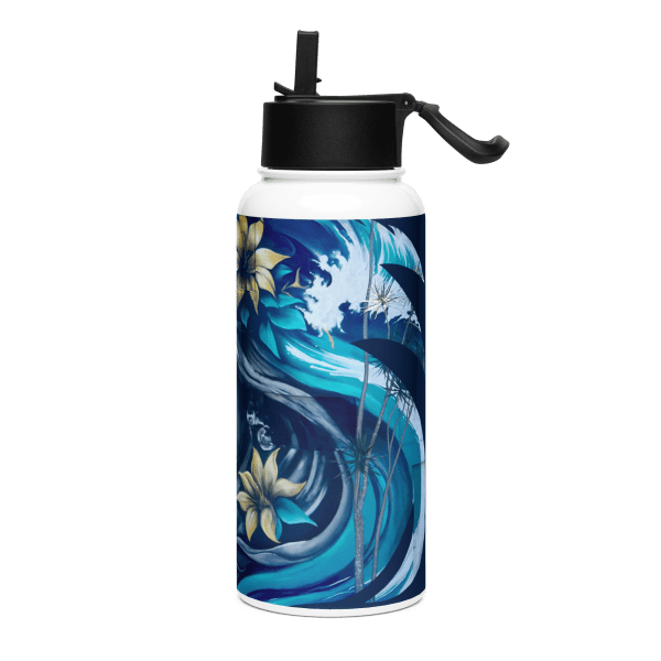 Stainless steel water bottle with a straw lid: IEMANJÁ