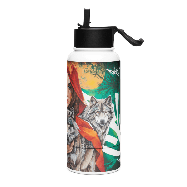 Stainless steel water bottle with a straw lid: Wolves family