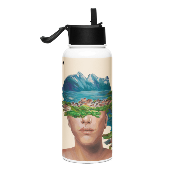 Stainless steel water bottle with a straw lid: isolation - Image 2