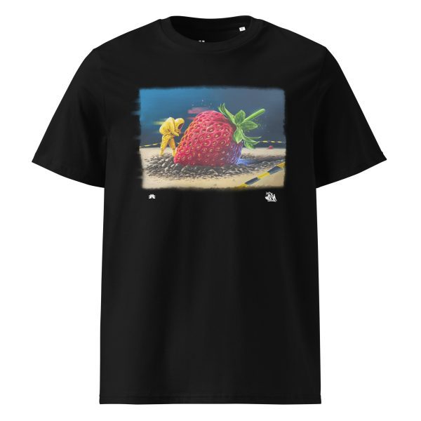 Unisex organic cotton t-shirt: Strawberry crash landing - Image 2