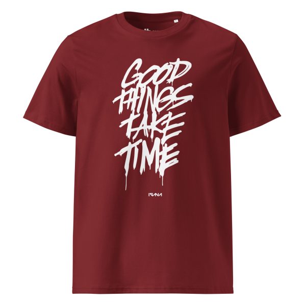 Unisex organic cotton t-shirt: Good Things Take Time - Image 4