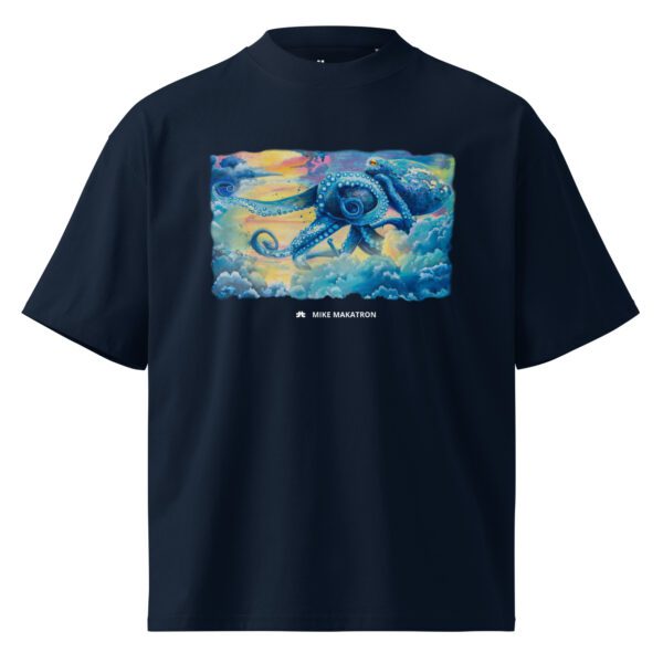 Unisex organic oversized high neck t-shirt: Octopus Clouds