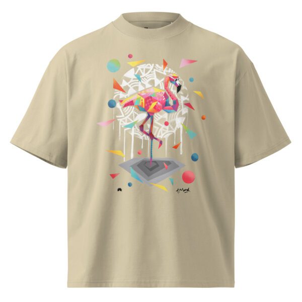 Unisex organic oversized high neck t-shirt: Pink flamingo