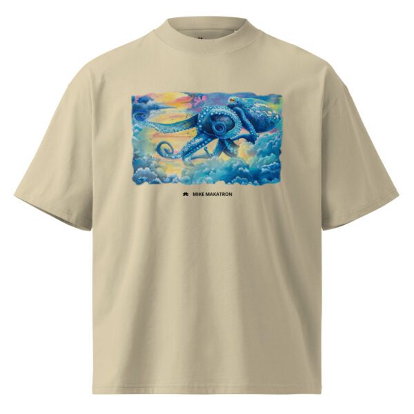 Unisex organic oversized high neck t-shirt: Octopus Clouds - Image 3