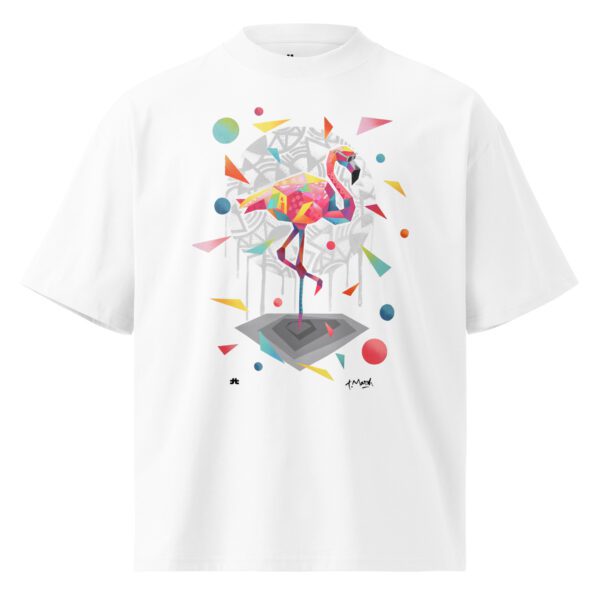 Unisex organic oversized high neck t-shirt: Pink flamingo