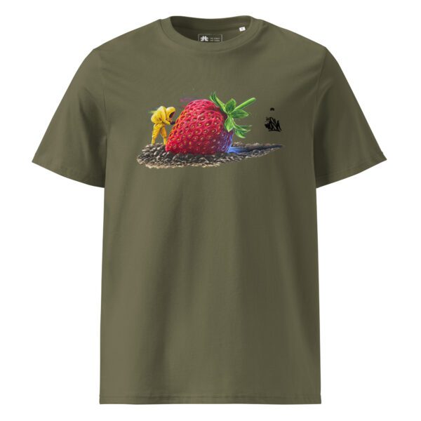 Unisex organic ribbed neck t-shirt: Strawberry crash landing - Image 2