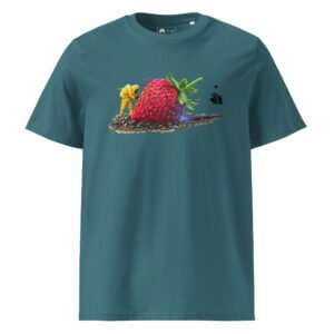 Unisex organic ribbed neck t-shirt: Strawberry crash landing
